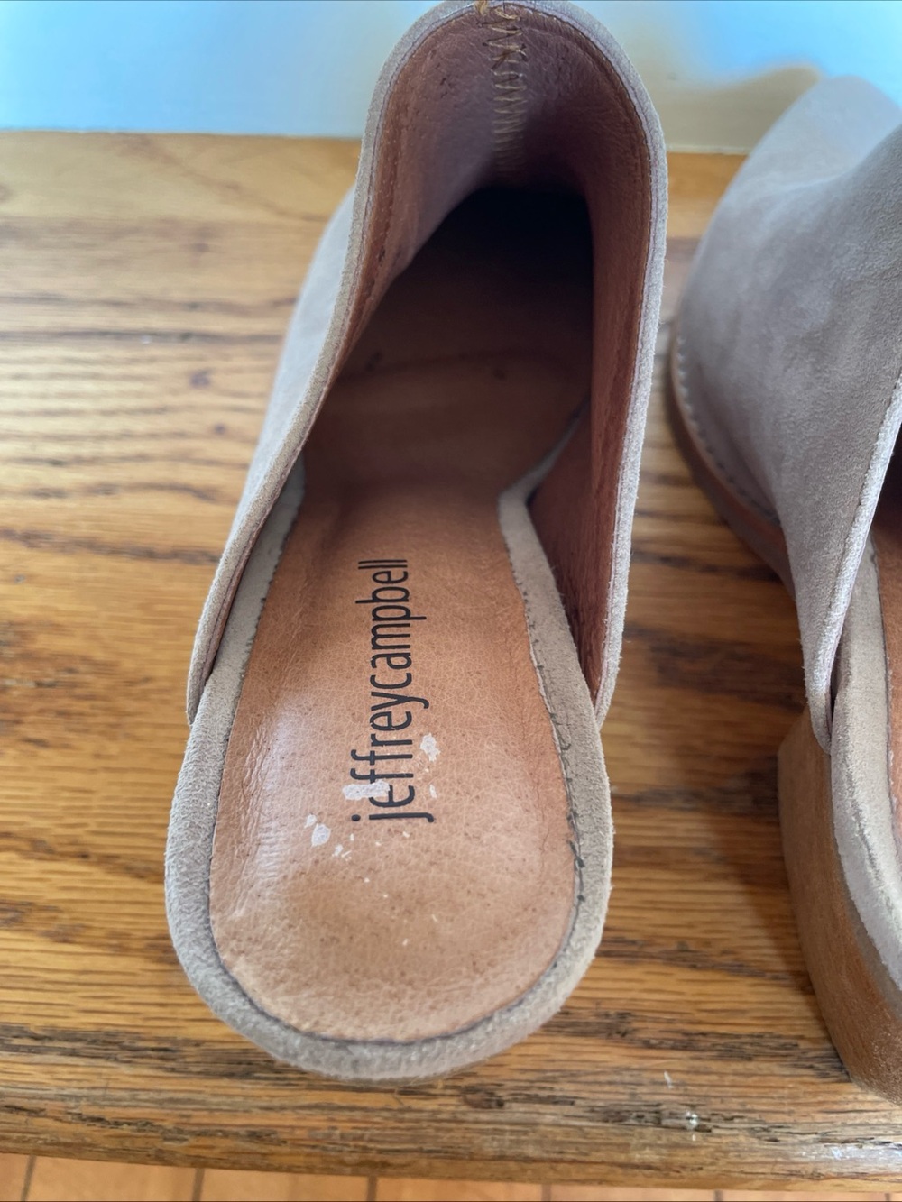 Jeffrey Campbell Shoes Taupe Gray Suede Mules Favela Women’s 6.5 Block Heel - Picture 11 of 14